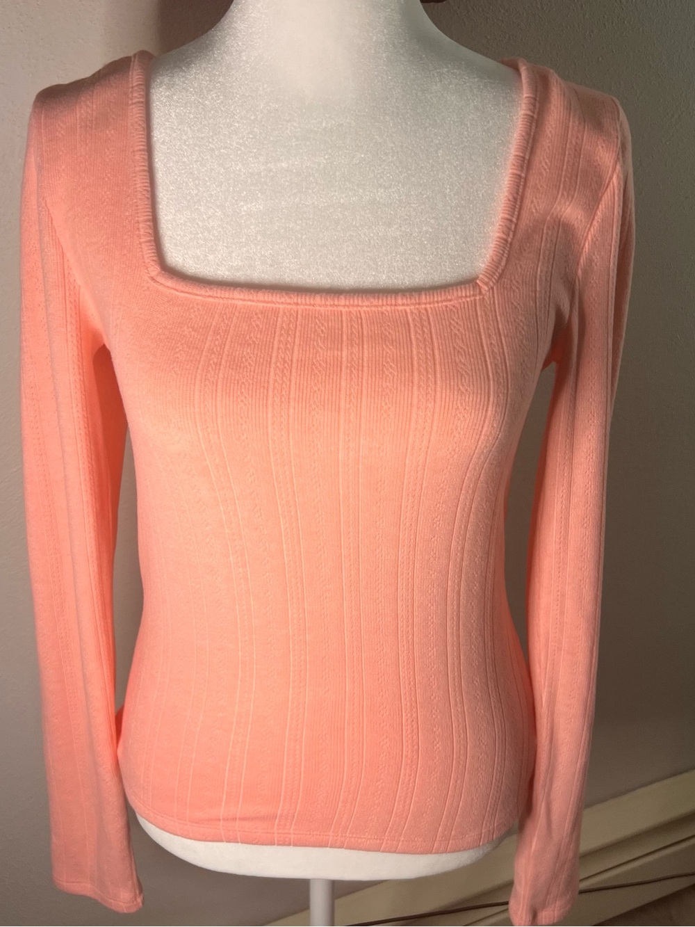 American Eagle Outfitters Square Neck Ribbed Sweater - Peach
